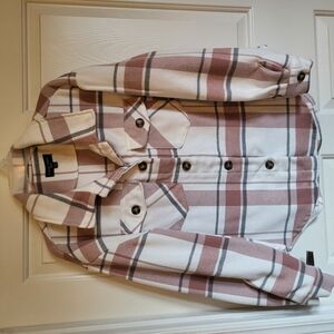 Love Tree Plaid Shirt Jacket - Cream and Brown